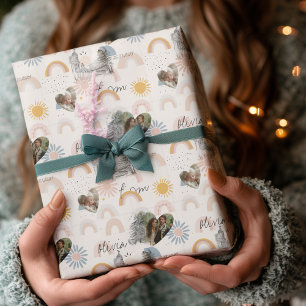 Personalized Madrid Romance with Photos and Names Wrapping Paper