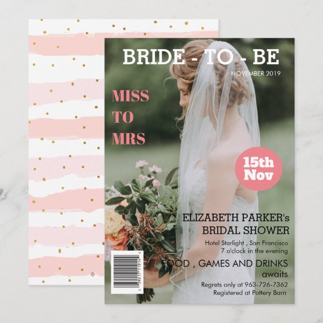 Personalized Magazine Cover Photo Bridal Shower Invitation (Front/Back)