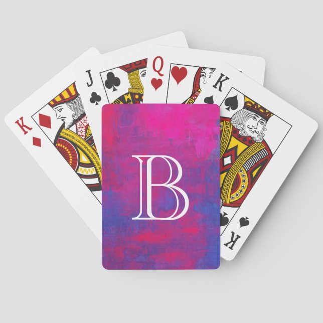 Personalized Magenta and Blue Abstract Painting Playing Cards (Back)