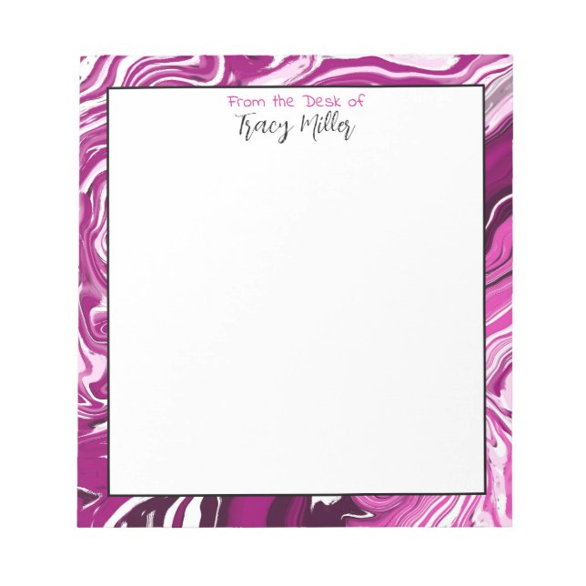 Personalized Magenta and Pink Marble Fluid Art  Notepad (Front)