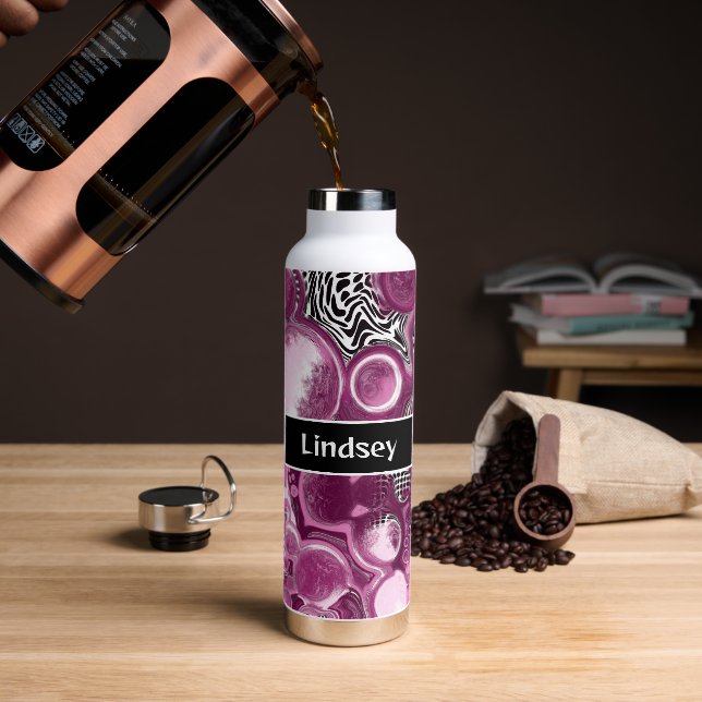 Personalized Magenta Fluid Art      Water Bottle (Coffee)