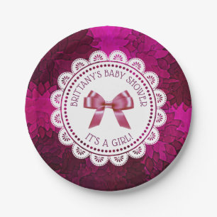 Personalized Magenta Girl's Baby Shower Plate