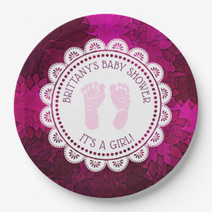 Personalized Magenta Girl's Baby Shower Plate