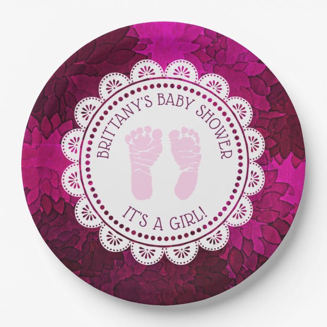 Personalized Magenta Girl's  Baby Shower Plate (Front)