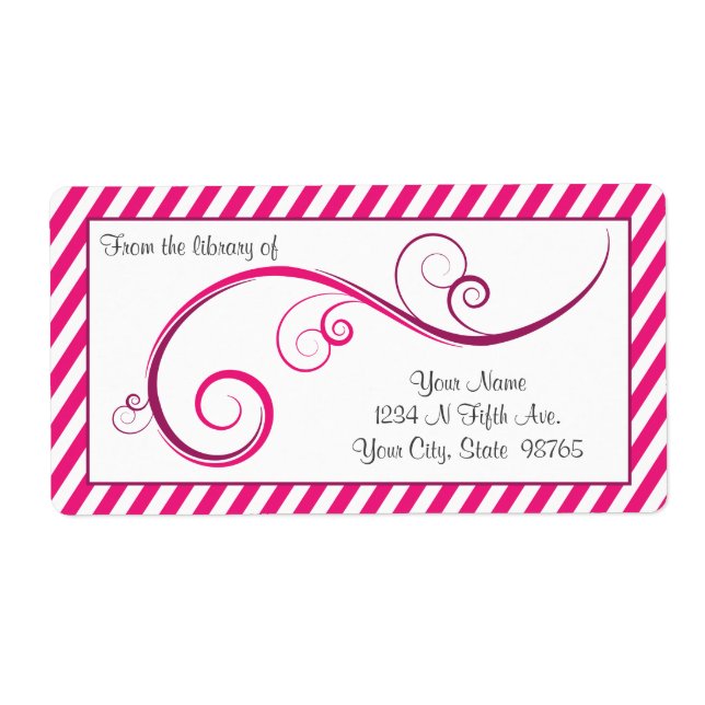 Personalized Magenta Swirl Bookplate (Front)