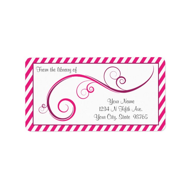 Personalized Magenta Swirl Bookplate Label (Front)