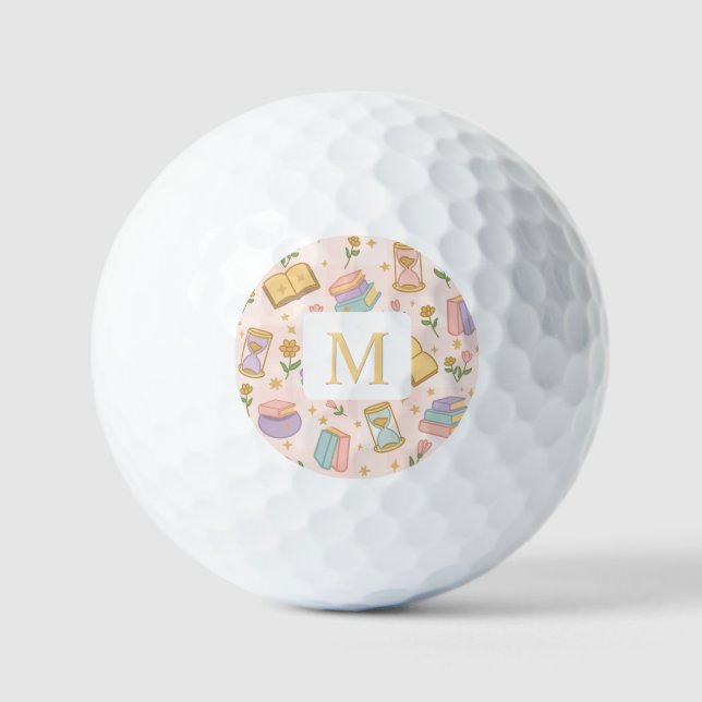 Personalized Magic Books Girl School Pink Golf Balls (Front)
