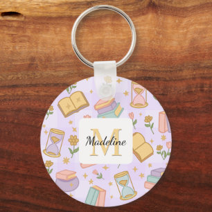 Personalized Magic Books Girl Wizard Name Purple  Keychain