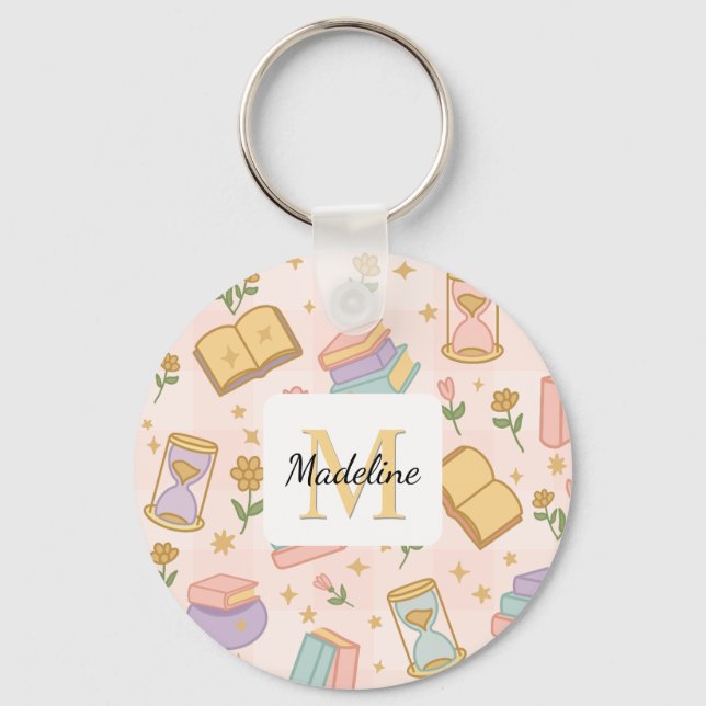 Personalized Magic Books Girl Wizard School Pink Keychain (Front)