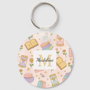 Personalized Magic Books Girly Pink School Witch Keychain