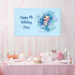 Personalized Magical Blue Mermaid Birthday Party Banner