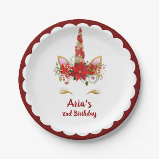Personalized Magical Christmas Unicorn Birthday Paper Plate