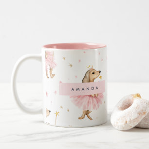 Personalized Magical Fairy Dachshund Dog in Pink Two-Tone Coffee Mug