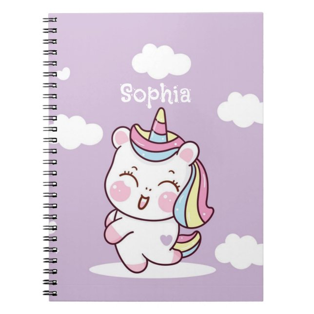 Personalized Magical Kawaii Whimsical Unicorn Notebook (Front)