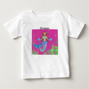 Personalized Magical Mermaid Sparkles Brown Hair Baby T-Shirt
