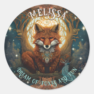 Personalized Magical Moonlit Celtic Fox Branding Classic Round Sticker