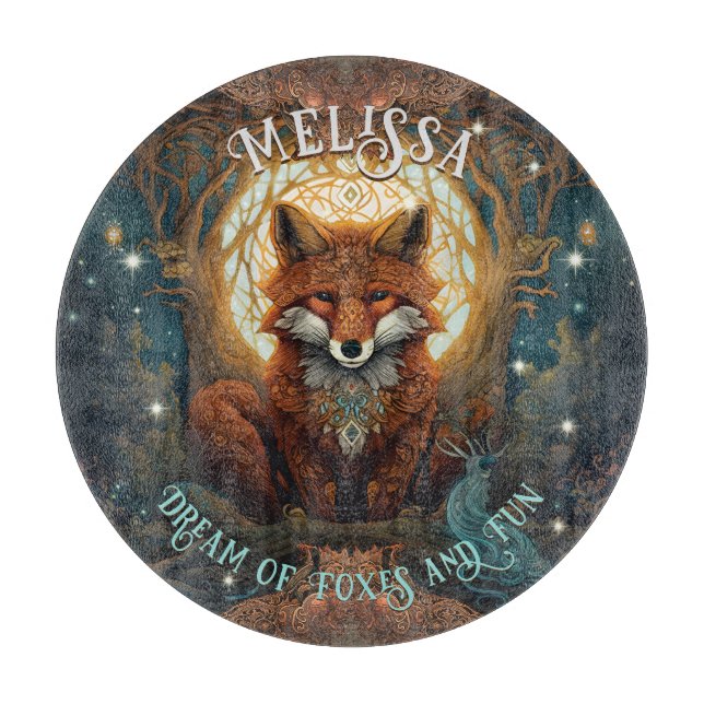 Personalized Magical Moonlit Celtic Fox Cutting Board (Front)