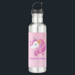 Personalized Magical Pink Glitter Unicorn Face  710 Ml Water Bottle<br><div class="desc">A pretty,  pink,  girl's magical unicorn face decorates this water bottle. Great for back to school. Add your name on the front,  back. Designed for you by Blackberry Boulevard.</div>