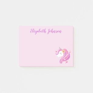 Personalized Magical Pink Glitter Unicorn Face  Post-it Notes