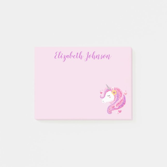Personalized Magical Pink Glitter Unicorn Face  Post-it Notes (Front)