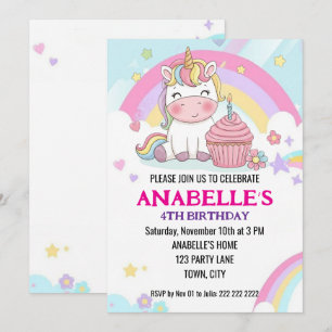 Personalized Magical Rainbow Unicorn Birthday  Invitation
