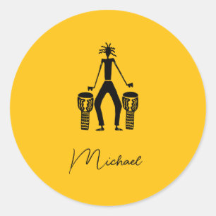 Personalized, Magical Silhouette Drummer Classic Round Sticker