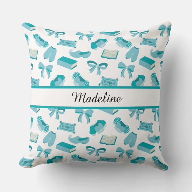 Personalized Magical Storybook Princess Teal Throw Pillow (Front)
