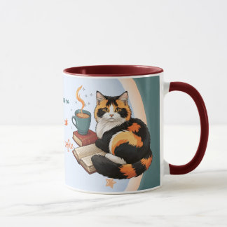Personalized Magical Teal Calico Cat & Coffee Mug