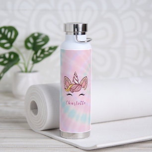 Personalized Magical Tie Dye Unicorn Coquette Bow Water Bottle