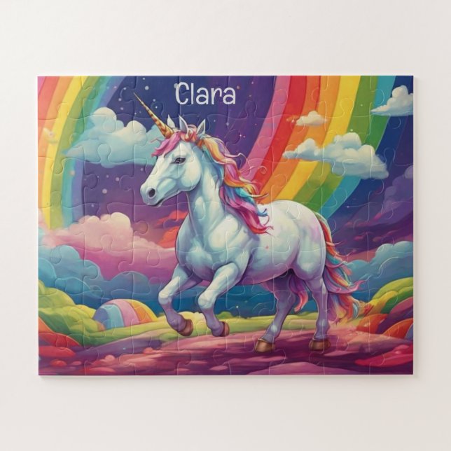 Personalized Magical Unicorn and Rainbow Jigsaw Puzzle (Horizontal)