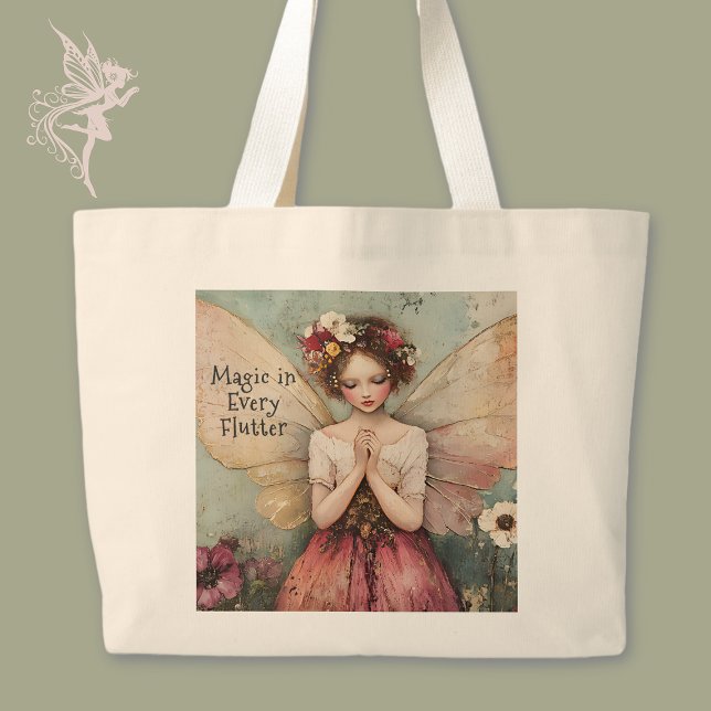 Personalized Magical Whimsical Fairy Flower Garden Large Tote Bag (Creator Uploaded)