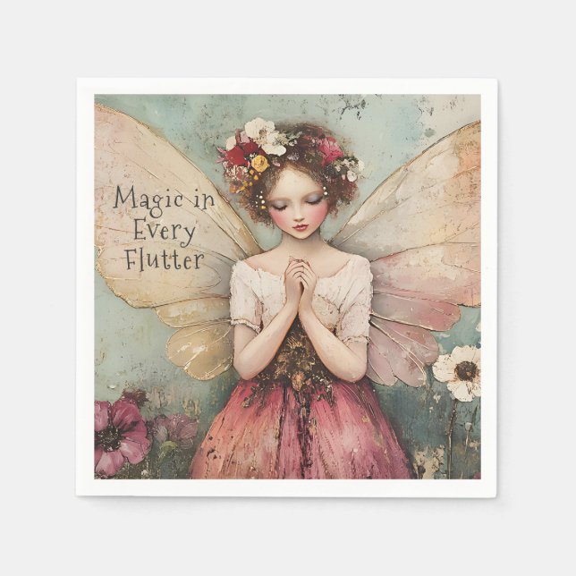 Personalized Magical Whimsical Fairy Flower Garden Napkin (Front)