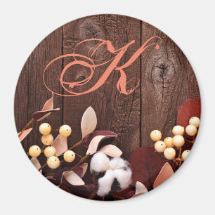 Personalized Magnet Cotton Branch on Dark Wood Ste