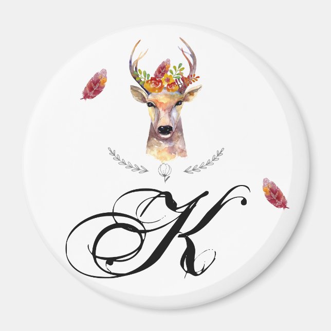 Personalized Magnet Geometric boho deer Buck head (Front)