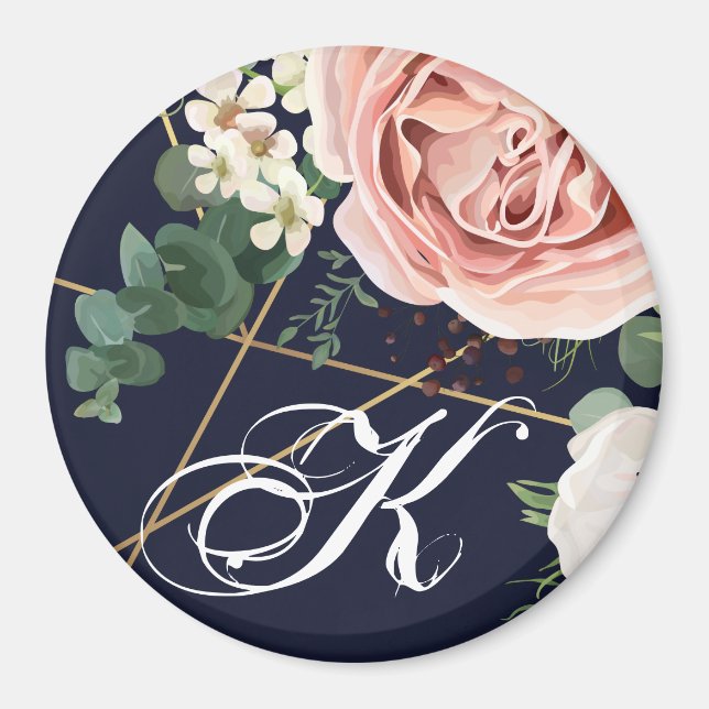 Personalized Magnet Geometric Garden Rose Navy Blu (Front)
