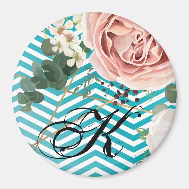 Personalized Magnet Geometric Rose Chevron Teal Zi (Front)