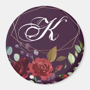 Personalized Magnet Plum Purple Roses Gold Geometr