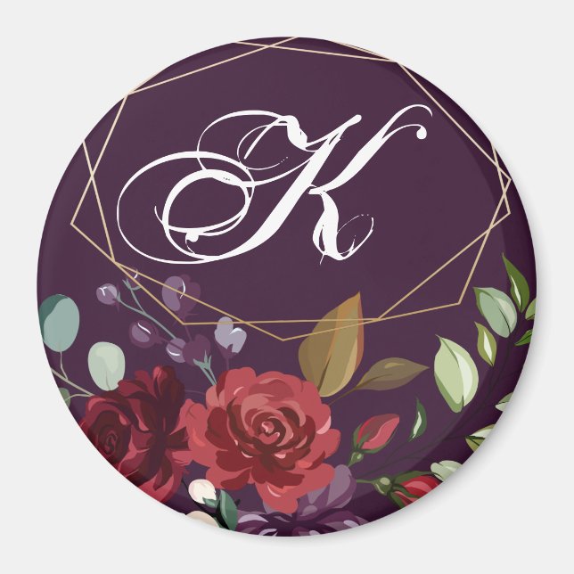 Personalized Magnet Plum Purple Roses Gold Geometr (Front)