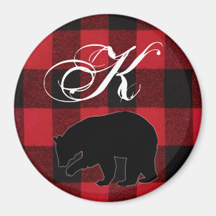 Personalized Magnet Red Buffalo Plaid Bear Black