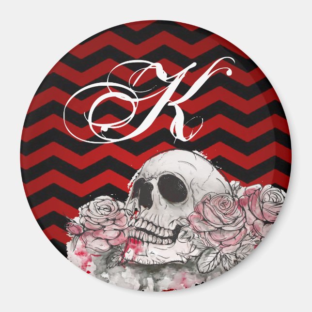 Personalized Magnet skull Rose Gothic Chevron red (Front)