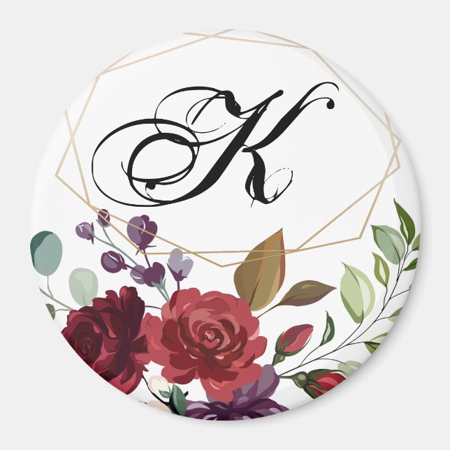 Personalized Magnet White Roses Gold Geometr (Front)