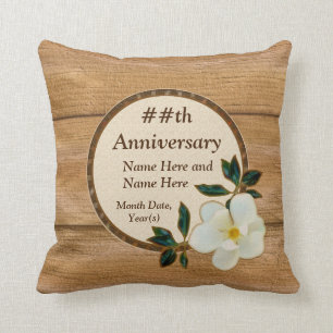 Personalized Magnolia and Wood Anniversary Pillows