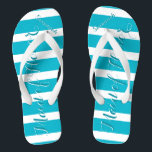 Personalized Maid of Honour Aqua or Any Colour Flip Flops<br><div class="desc">Sea Blue Aqua Stripes Pattern - Change to Any Colour by clicking customize. And say anything you want.  Make these one of a kind flip flops that have YOUR message on them.  Be the talk of the beach!</div>