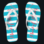 Personalized Maid of Honour Aqua or Any Colour Flip Flops<br><div class="desc">Sea Blue Aqua Stripes Pattern - Change to Any Colour by clicking customize. And say anything you want.  Make these one of a kind flip flops that have YOUR message on them.  Be the talk of the beach!</div>
