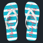 Personalized Maid of Honour Aqua or Any Colour Flip Flops<br><div class="desc">Sea Blue Aqua Stripes Pattern - Change to Any Colour by clicking customize. And say anything you want.  Make these one of a kind flip flops that have YOUR message on them.  Be the talk of the beach!</div>