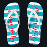 Personalized Maid of Honour Aqua or Any Colour Flip Flops<br><div class="desc">Sea Blue Aqua Stripes Pattern - Change to Any Colour by clicking customize. And say anything you want.  Make these one of a kind flip flops that have YOUR message on them.  Be the talk of the beach!</div>