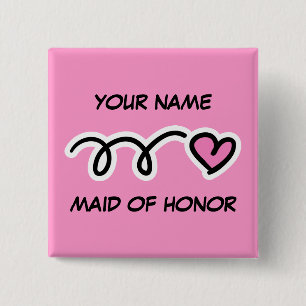 Personalized Maid Of Honour Button With Cute Heart