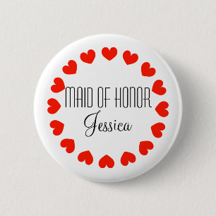 Personalized maid of honour buttons with red
