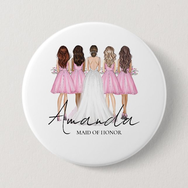 Personalized Maid Of Honour Custom Name Gift 3 Inch Round Button (Front)