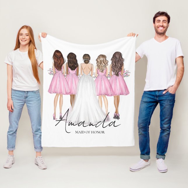 Personalized Maid Of Honour Custom Name Gift Fleece Blanket (In Situ)